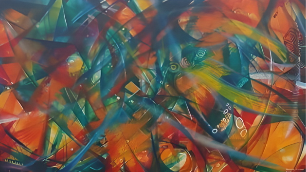 Abstract artwork with vibrant colors on a white background