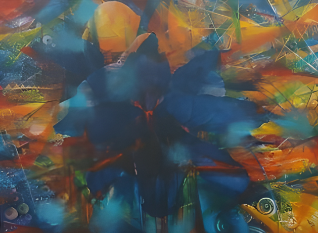 Abstract painting with vibrant colors and dynamic brushstrokes