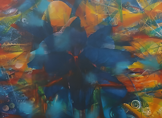 Abstract painting with vibrant colors and dynamic brushstrokes