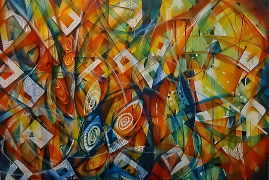 Abstract artwork with vibrant colors and geometric shapes