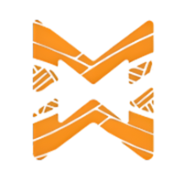 Orange geometric logo on a white background